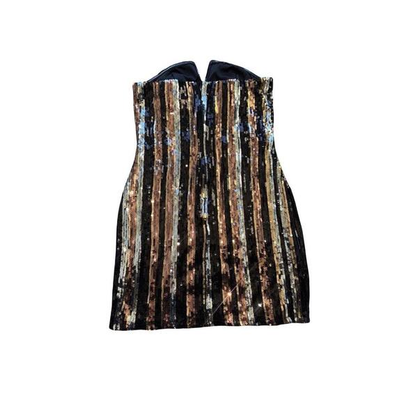 Trixxi sequined strapless mini dress with gold, silver, and black stripes Sz XL - Picture 2 of 4